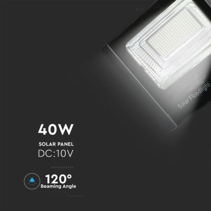 LED Lauko saulės prožektorius LED/40W/10V IP65 6000K + nuotolinio valdymo pultas