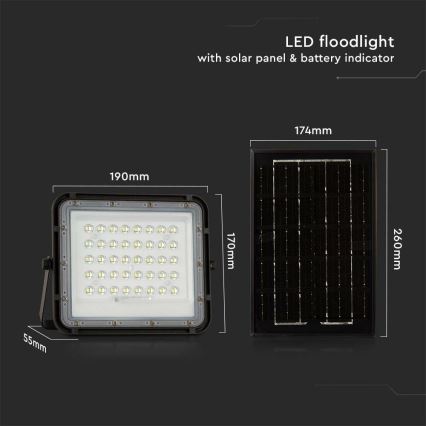 LED Lauko pritemdomas saulės Prožektoriaus šviestuvas LED/6W/3,2V IP65 4000K 5000 mAh juoda + nuotolinio valdymo pultas