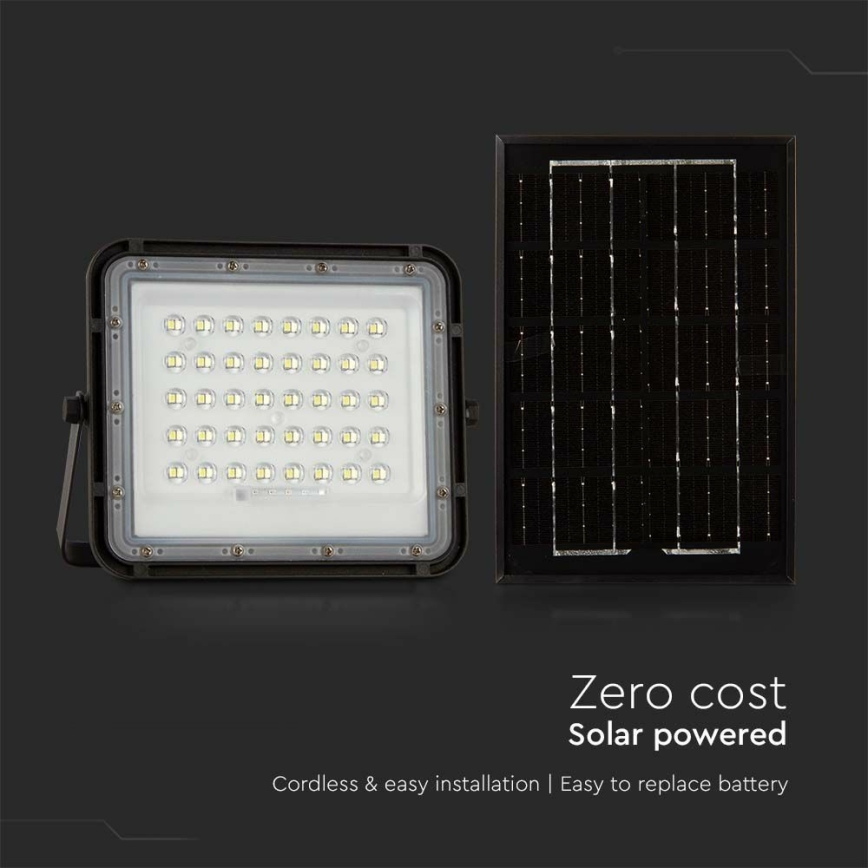 LED Lauko pritemdomas saulės Prožektoriaus šviestuvas LED/6W/3,2V IP65 6400K 5000 mAh juoda + nuotolinio valdymo pultas