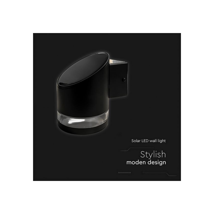 LED Lauko saulės sieninis šviestuvas LED/1W/3,7V 3000K IP54 1200 mAh juoda