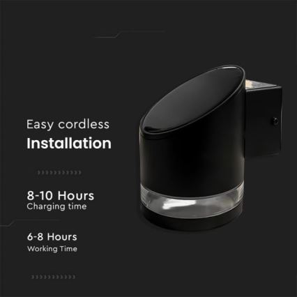LED Lauko saulės sieninis šviestuvas LED/1W/3,7V 3000K IP54 1200 mAh juoda