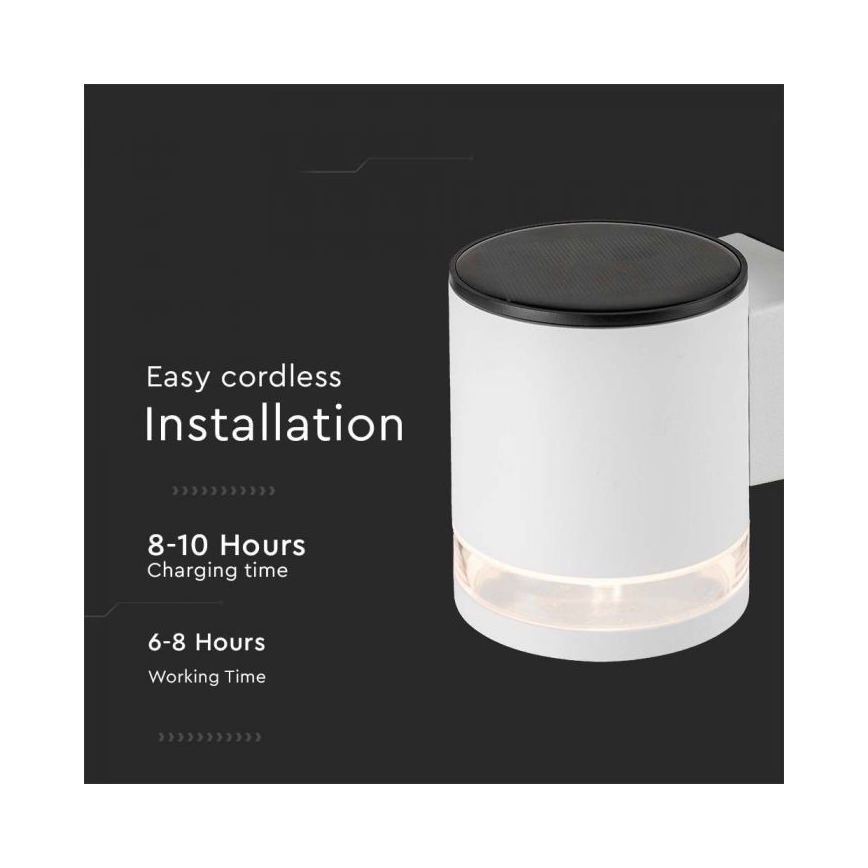 LED Lauko saulės Sieninis šviestuvas LED/1W/3,7V 3000K IP54 balta
