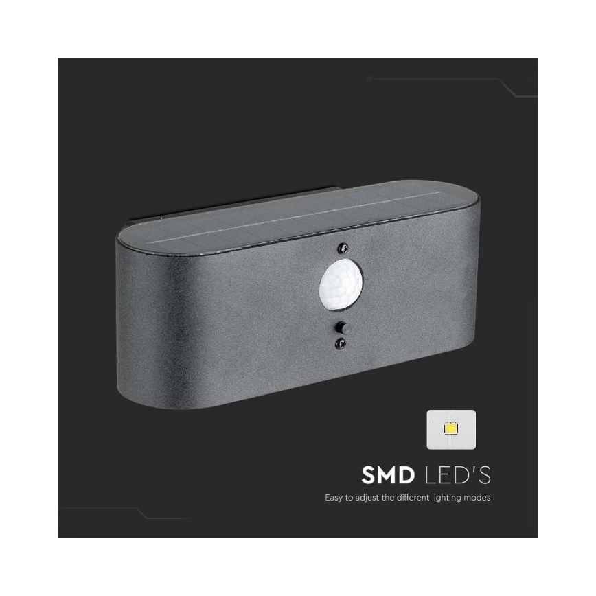 LED Lauko saulės Sieninis šviestuvas su jutikliu LED/2,5W/3,7V 3000K IP54