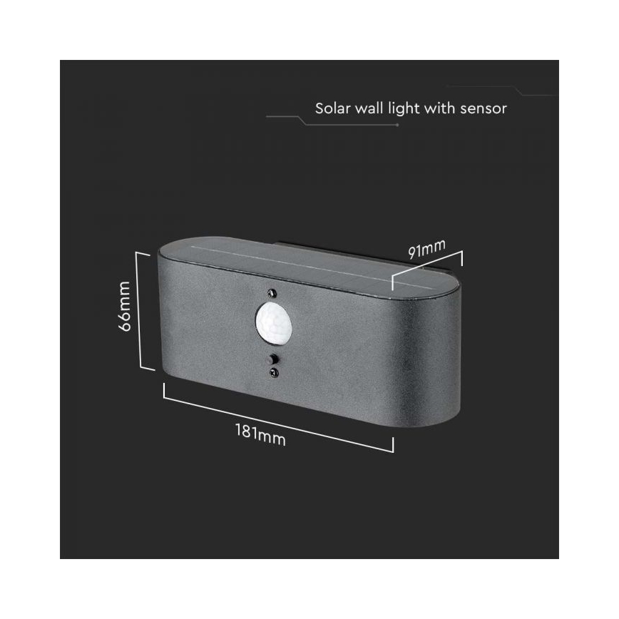 LED Lauko saulės Sieninis šviestuvas su jutikliu LED/2,5W/3,7V 3000K IP54