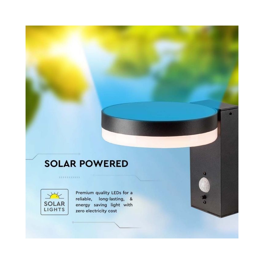 LED Lauko saulės Sieninis šviestuvas su jutikliu LED/5,5W/3,7V 3000K IP54