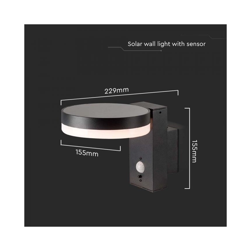 LED Lauko saulės Sieninis šviestuvas su jutikliu LED/5,5W/3,7V 3000K IP54