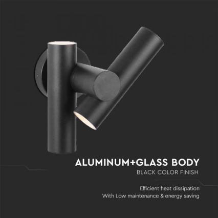 LED Lauko sieninis lankstus taškinis šviestuvas 2xLED/3W/230V 4000K IP44 juodas