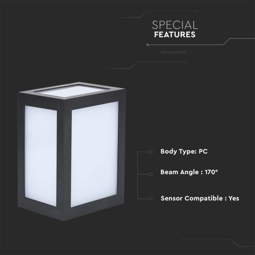 LED lauko sieninis šviestuvas LED/12W/230V 4000K IP65 juodas