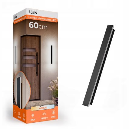 LED Lauko sieninis šviestuvas LED/18W/230V 60 cm IP65 juodas