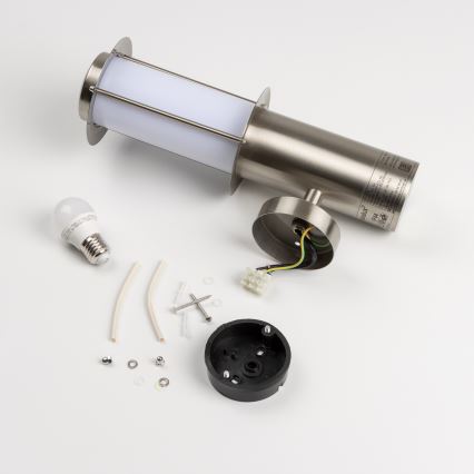 LED Lauko sieninis šviestuvas su judesio jutikliu 1xE27/4,9W/230V IP44 matinis chromas