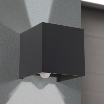 LED Lauko sieninis šviestuvas su judesio ir prieblandos jutikliu CUBE-S LED/13W/230V IP54 antracitas