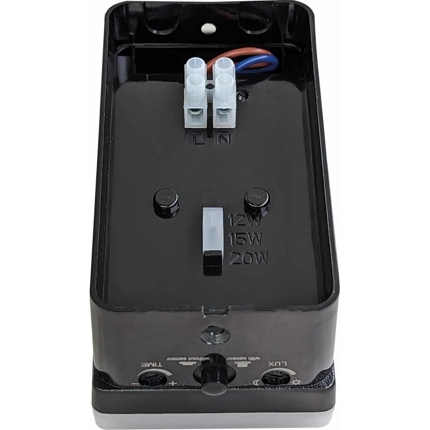 Reguliuojamas LED lauko sieninis šviestuvas su judesio ir sutemų davikliu, 12/15/20W, 230V, IP65, juodas