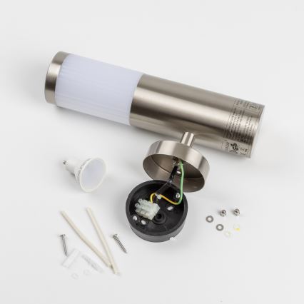 LED lauko sieninis šviestuvas su judesio jutikliu 1xGU10/5W/230V IP44 matinis chromas