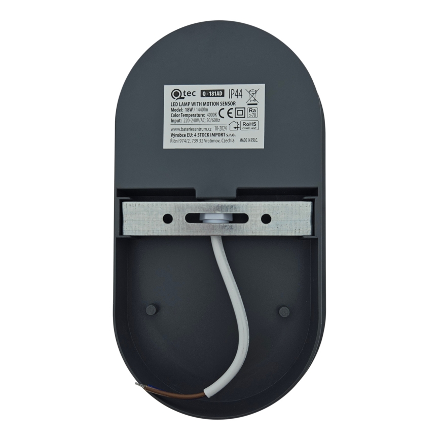 LED lauko sieninis šviestuvas su judesio jutikliu LED/18W/230V IP44 antracitas