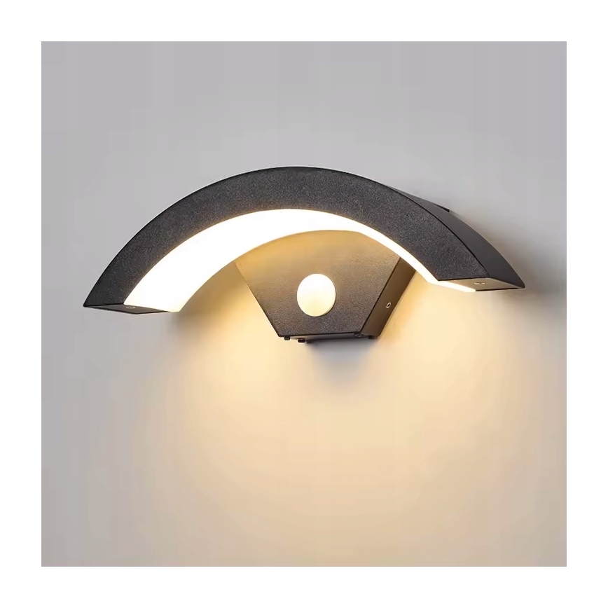 LED lauko sieninis šviestuvas su judesio jutikliu LED/10W/230V IP54 juodas