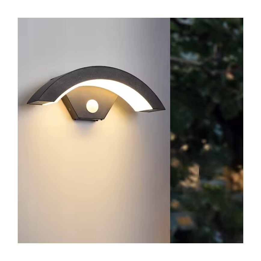 LED lauko sieninis šviestuvas su judesio jutikliu LED/10W/230V IP54 juodas