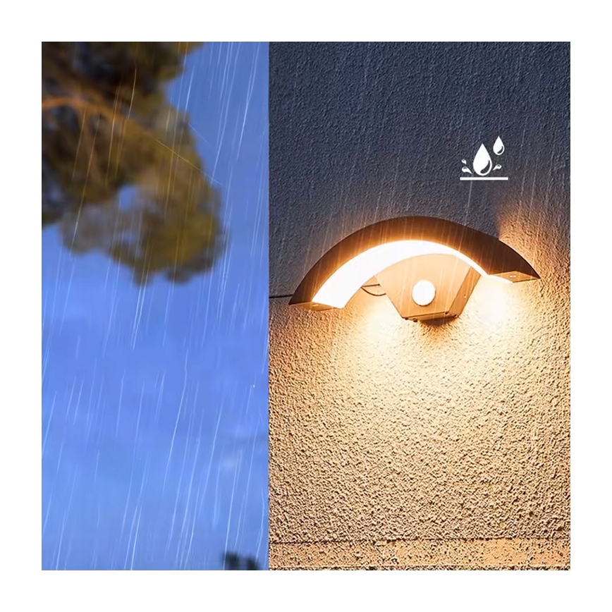 LED lauko sieninis šviestuvas su judesio jutikliu LED/10W/230V IP54 juodas