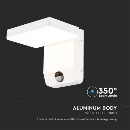 LED Lankstus sieninis lauko šviestuvas su jutikliu LED/17W/230V IP65 3000K baltas