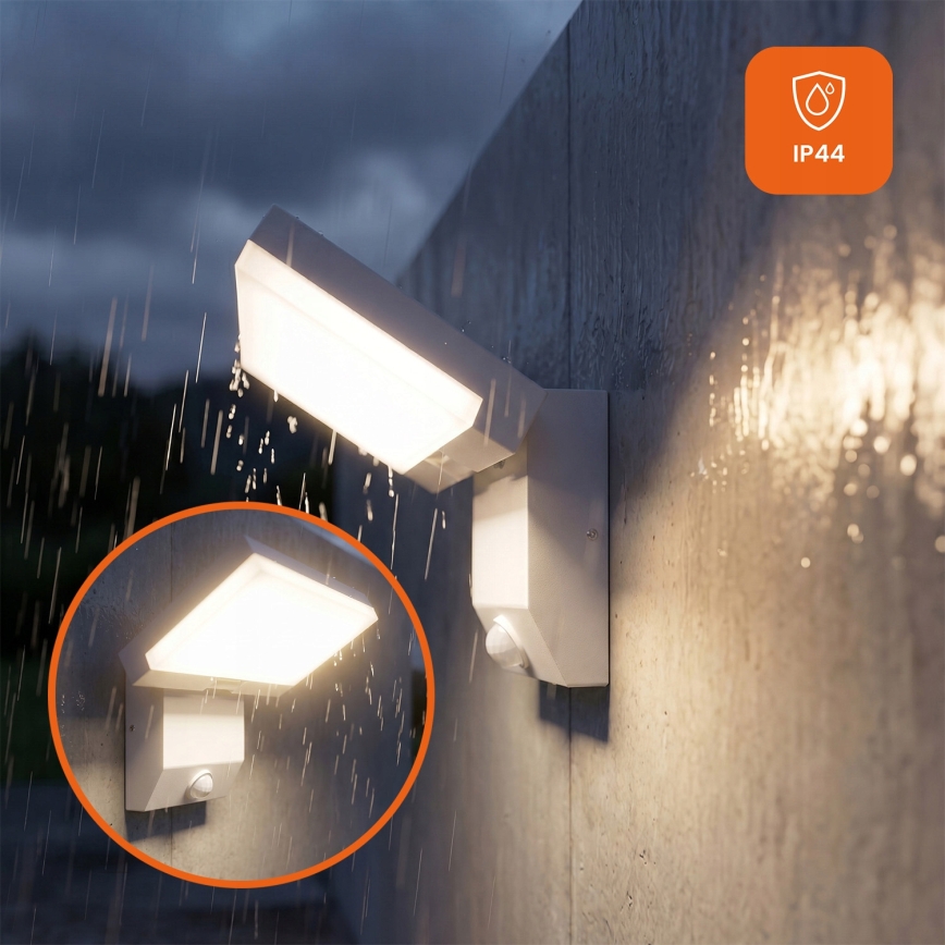 LED lauko sieninis šviestuvas su judesio jutikliu LED/18W/230V IP44 baltas
