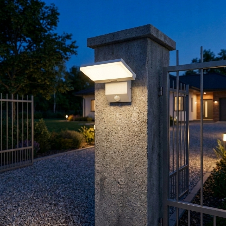 LED lauko sieninis šviestuvas su judesio jutikliu LED/18W/230V IP44 baltas