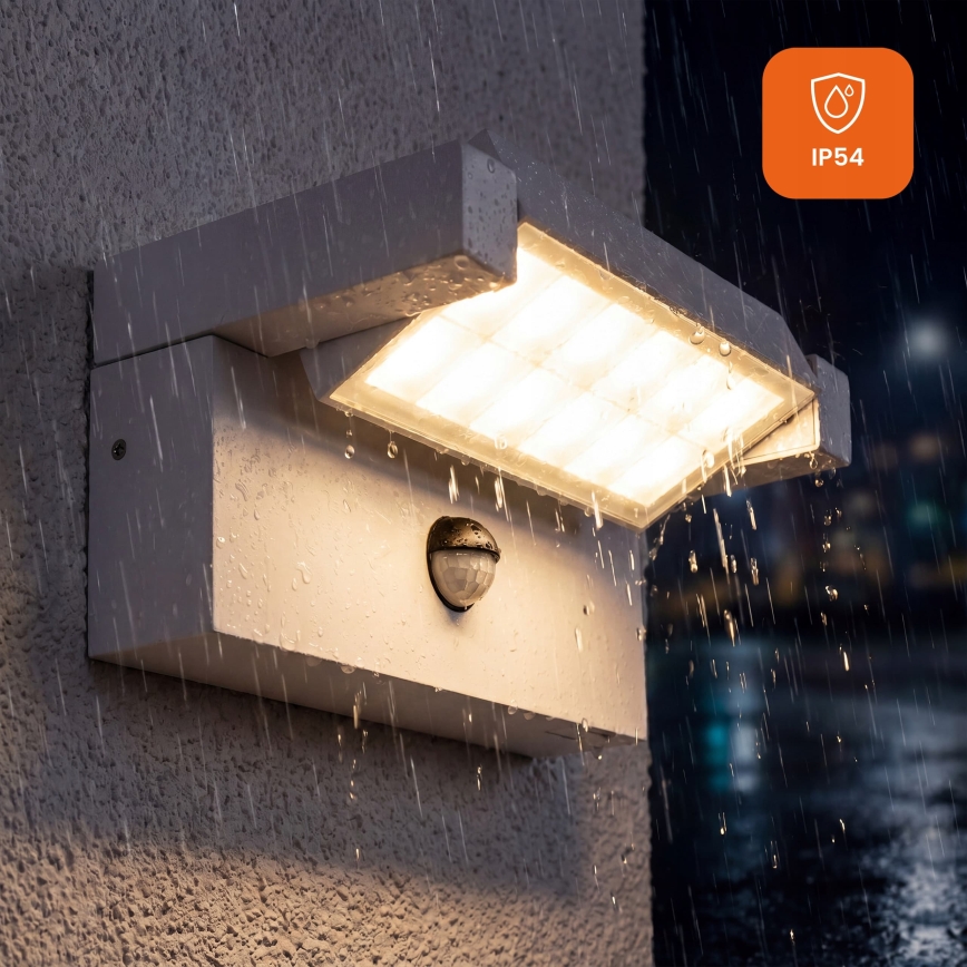 LED Lauko sieninis šviestuvas su judesio ir sutemų jutikliu LED/25W/230V 3000/4000/6500K IP54 balta