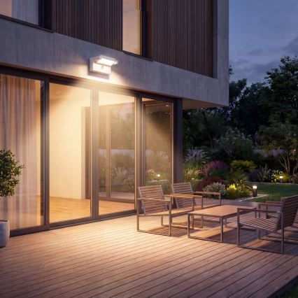 LED Lauko sieninis šviestuvas su judesio ir sutemų jutikliu LED/25W/230V 3000/4000/6500K IP54 balta