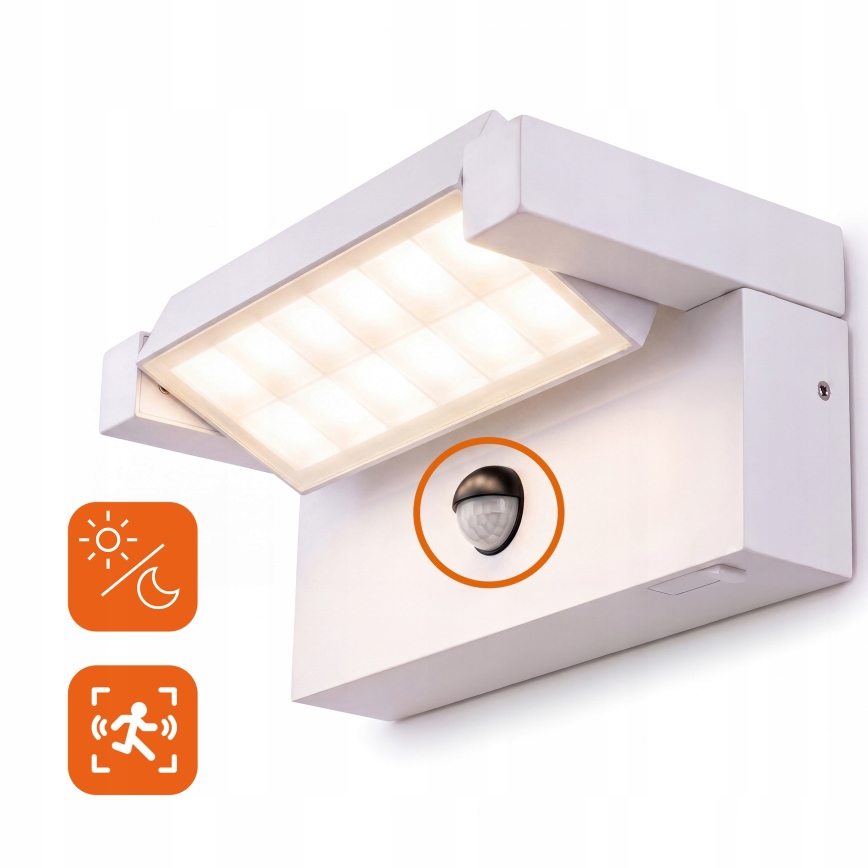 LED Lauko sieninis šviestuvas su judesio ir sutemų jutikliu LED/25W/230V 3000/4000/6500K IP54 balta