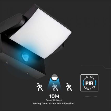 LED Lauko sieninis šviestuvas su jutikliu LED/17W/230V 4000K IP65 juodas