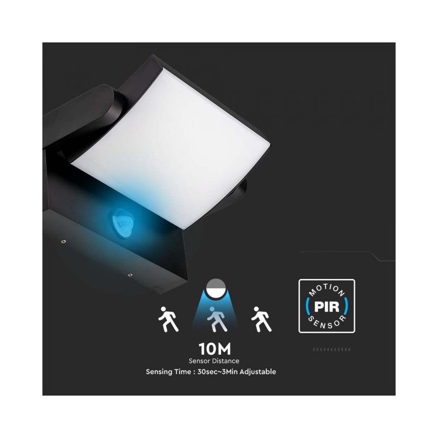 LED Lauko sieninis šviestuvas su jutikliu LED/17W/230V 4000K IP65 juodas