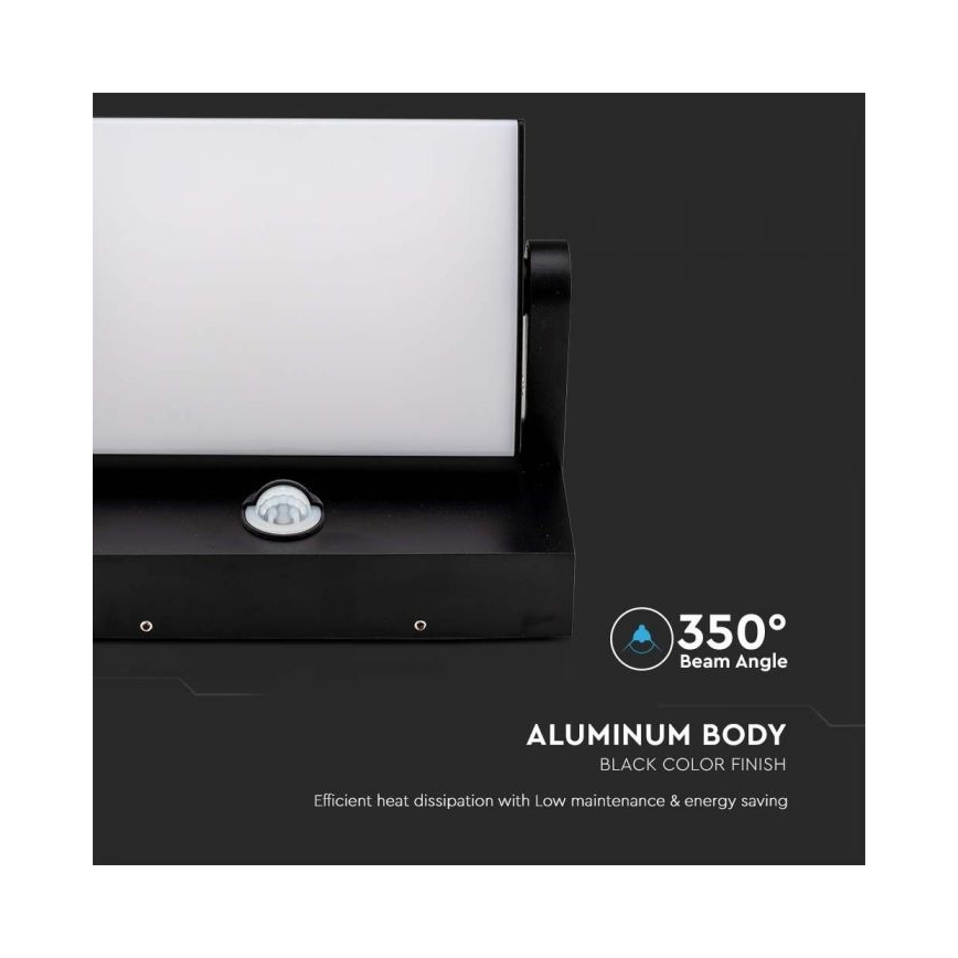 LED Lauko sieninis šviestuvas su jutikliu LED/17W/230V 4000K IP65 juodas