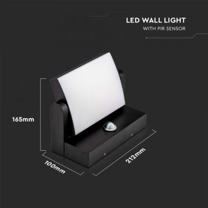 LED Lauko sieninis šviestuvas su jutikliu LED/17W/230V 4000K IP65 juodas
