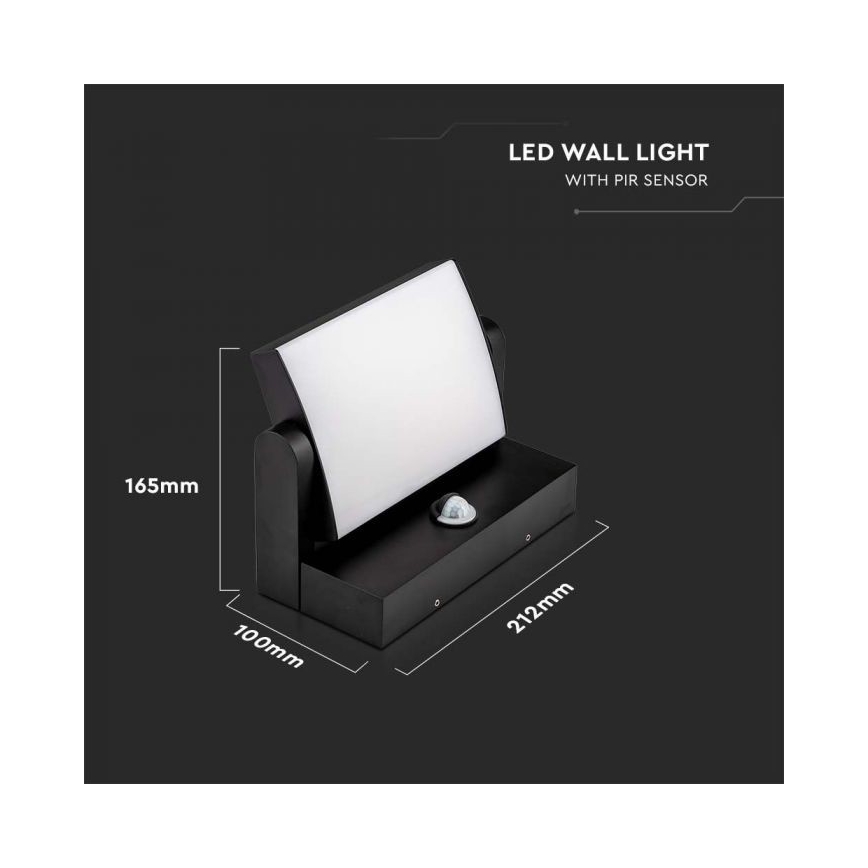 LED Lauko sieninis šviestuvas su jutikliu LED/17W/230V 4000K IP65 juodas