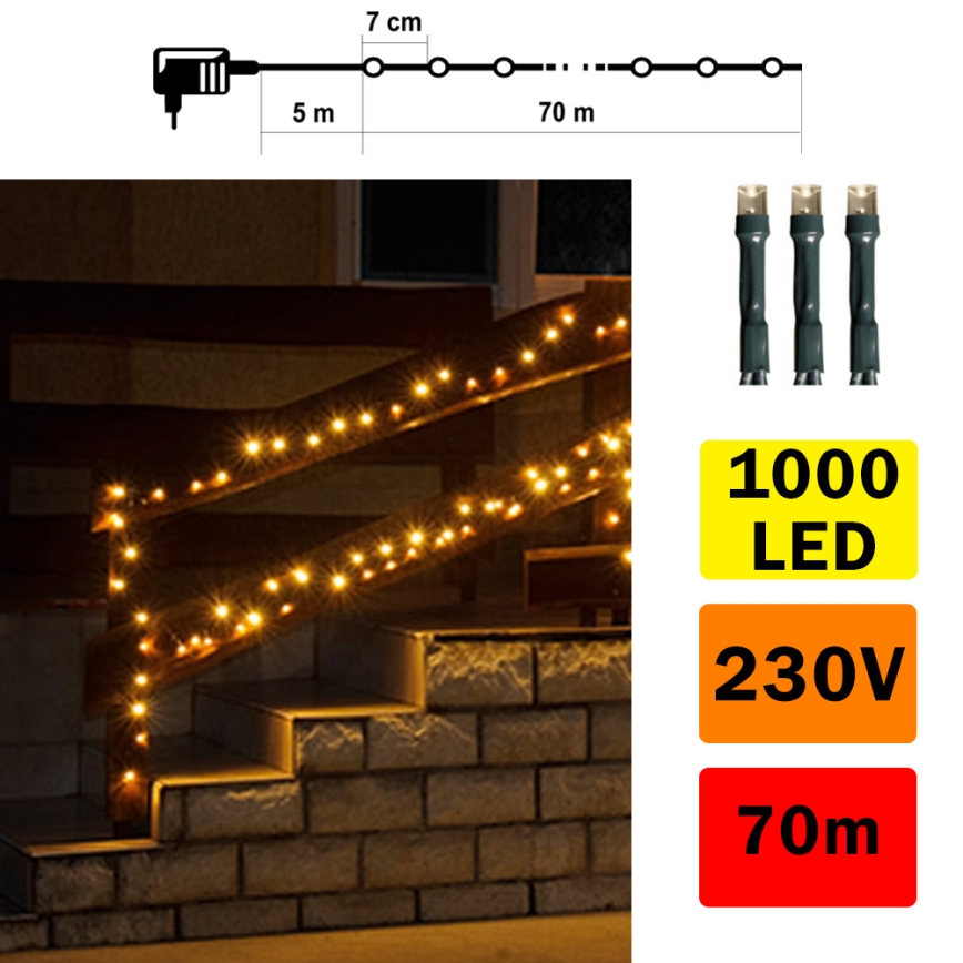 LED Lauko šviesos grandinė 70m 1000xLED/0,06W/230V šilta balta IP44