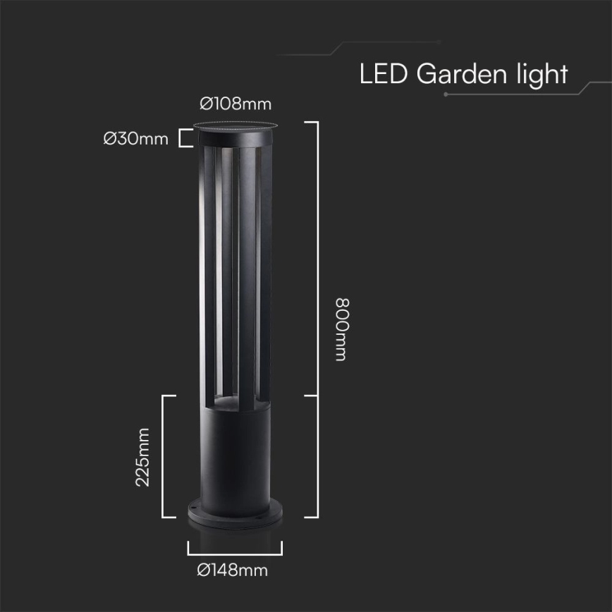 LED lauko šviestuvas LED/10W/230V 3000K IP65 80 cm juodas