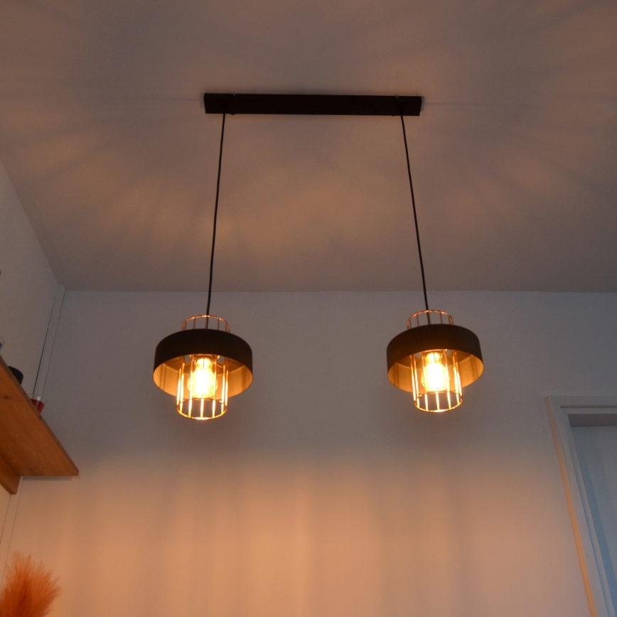 LED LED Pakabinamas sietynas VOLTA 2xE27/15W/230V juoda/auksas