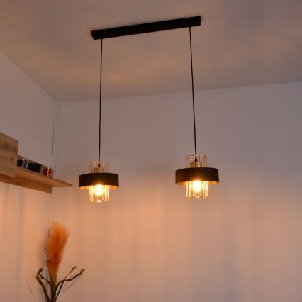 LED LED Pakabinamas sietynas VOLTA 2xE27/15W/230V juoda/auksas