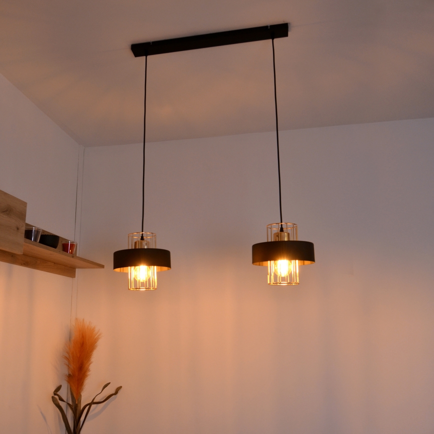 LED LED Pakabinamas sietynas VOLTA 2xE27/15W/230V juoda/auksas