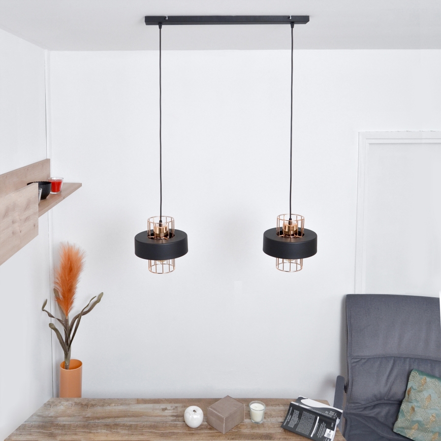 LED LED Pakabinamas sietynas VOLTA 2xE27/15W/230V juoda/auksas