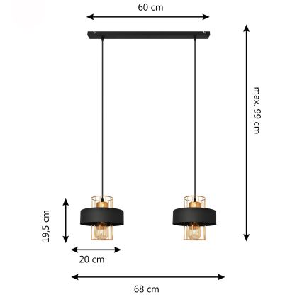 LED LED Pakabinamas sietynas VOLTA 2xE27/15W/230V juoda/auksas