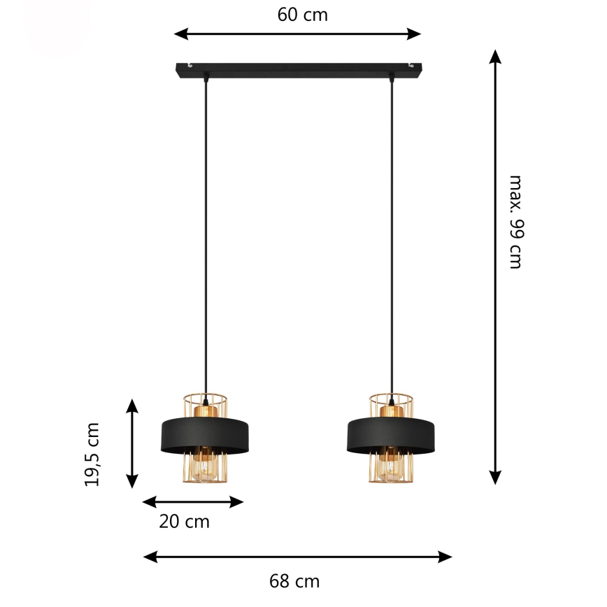 LED LED Pakabinamas sietynas VOLTA 2xE27/15W/230V juoda/auksas