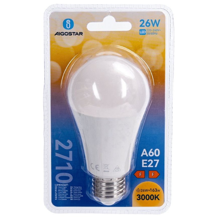 LED lemputė A60 E27/26W/230V 3000K - Aigostar