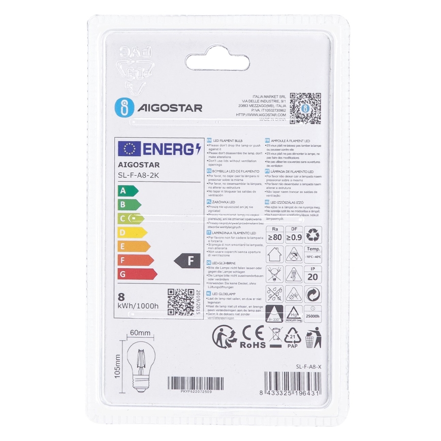 LED Lemputė A60 E27/8W/230V 2200K - Aigostar