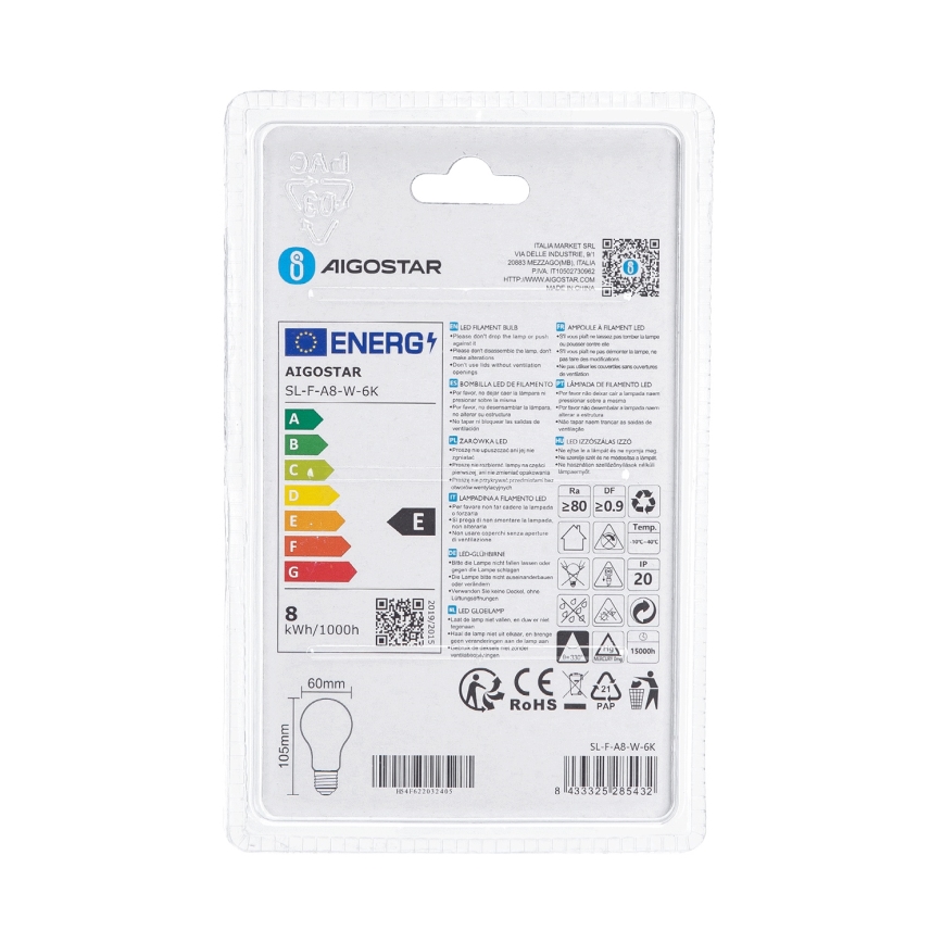 LED lemputė A60 E27/8W/230V 330° 6500K - Aigostar