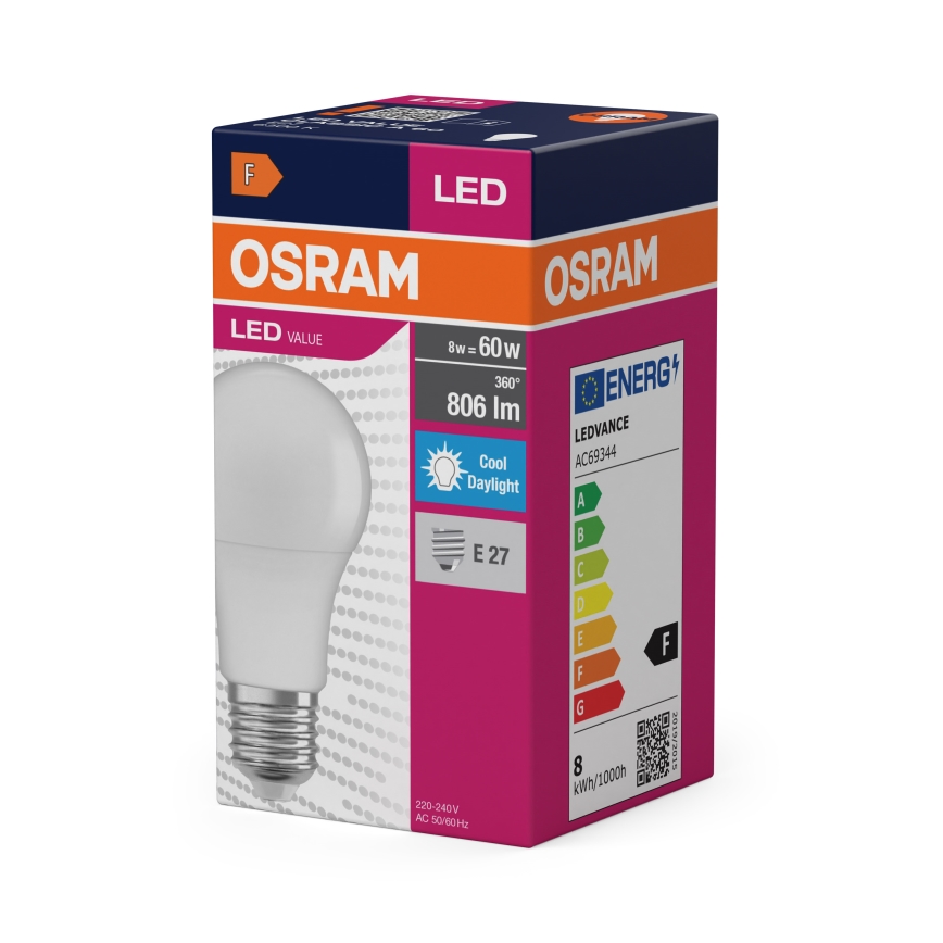 LED lemputė A60 E27/8W/230V 6500K - Osram