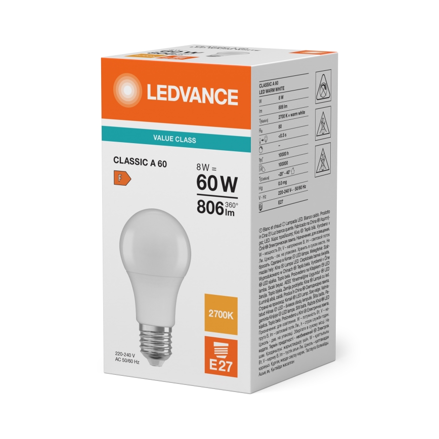 LED lemputė CLASSIC A60 E27/8W/230V 2700K - Ledvance