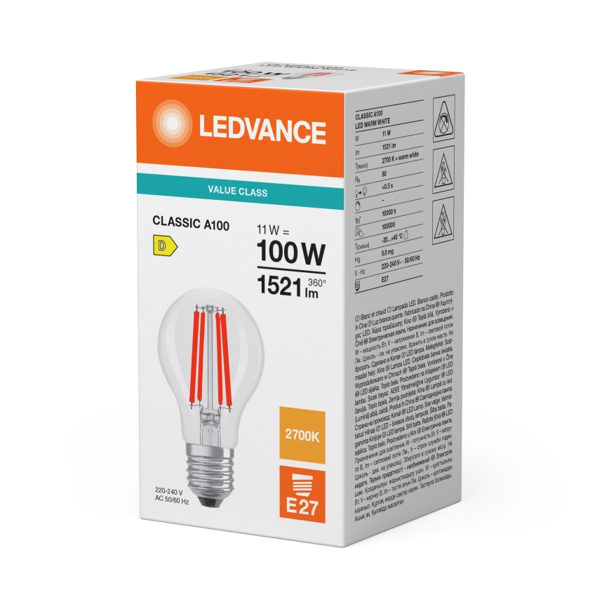 LED lemputė CLASSIC FILAMENT A60 E27/11W/230V 2700K - Ledvance