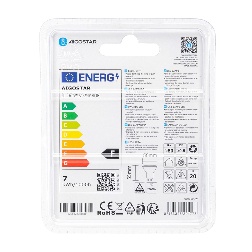 LED lemputė COB GU10/7W/230V 3000K - Aigostar