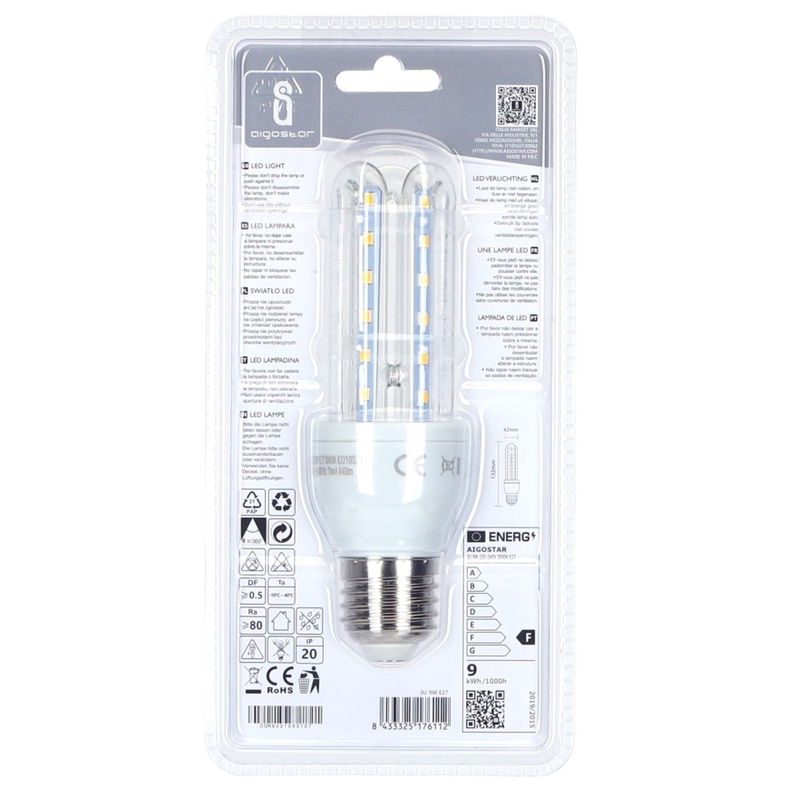 LED Lemputė E27/9W/230V 3000K - Aigostar