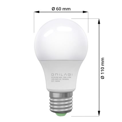 LED lemputė ECOLINE A60 E27 / 10W / 230V 3000K - Brilagi