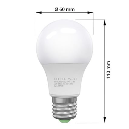 LED lemputė ECOLINE A60 E27 / 10W / 230V 6500K - Brilagi